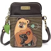 CHALA Wilderness Animal Collection Cell Phone Crossbody Purse-Women PU Leather/Canvas Multicolor Handbag w/Adjustable Strap