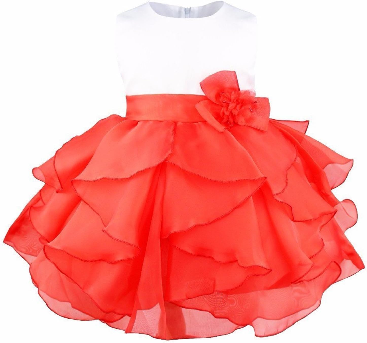 Davikey Baby Girls Organza Ruffle Wedding Party Christening Baptism Flower Dress Red3-6 Months