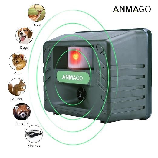 Anmago Animal Repellent Ultrasonic, Outdoor Electronic Pest Animal Control, with Motion Sensor For Repelling Raccoon Dogs Cats Chipmunk Squirrels Deer Rabbits Birds, Nontoxic, EcoFriendly, UPGRADED