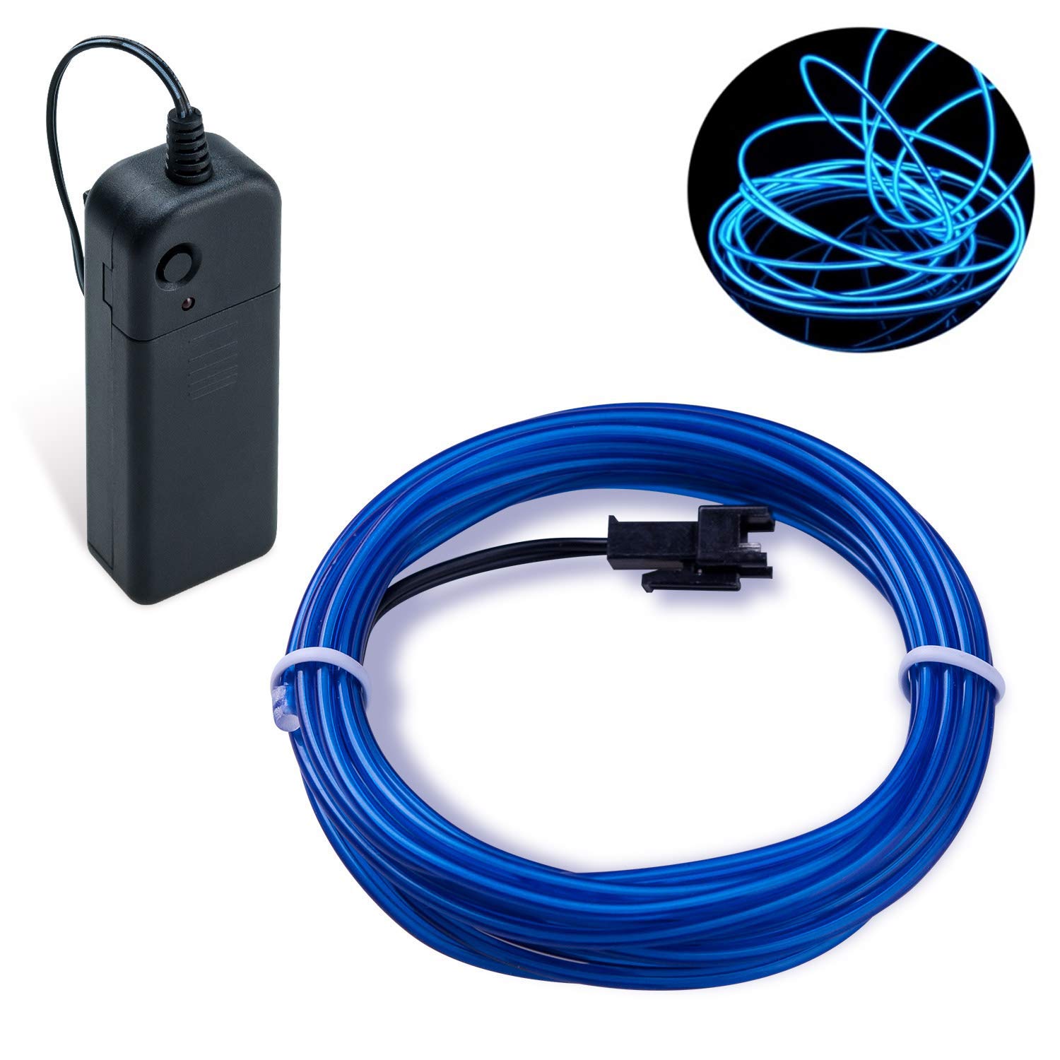 COVVY Neon Glowing Strobing Electroluminescent Light Super Bright Battery Operated EL Wire Cable for Cosplay Dress Festival Halloween Christmas Party Carnival Decoration (Blue, 3M)