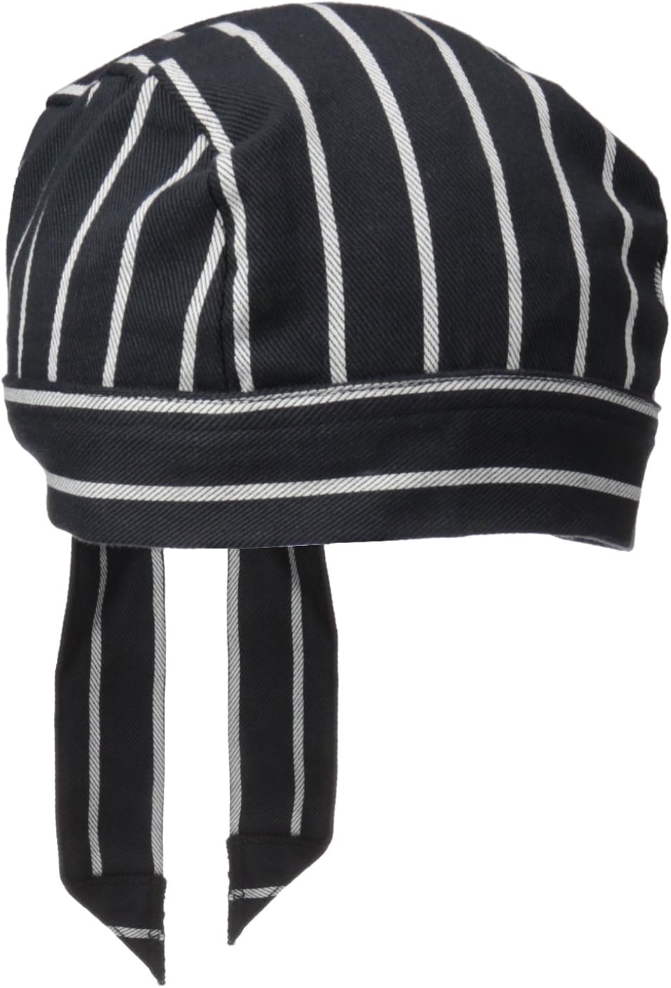 Uncommon Threads Elastic Back Skull Cap Chef Hat with Ties, Chalk Stripe, One Size: Apparel: Clothing