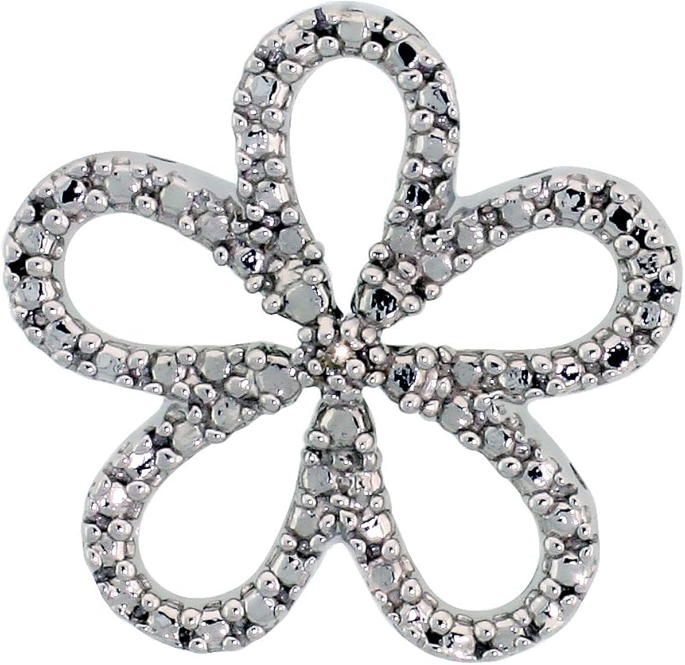 This Flower Pendant Is Quality Crafted And Comes With Excellent Quality Genuine Diamond To Match Silver Flower Pendant With Beautiful Clear Crisp Detail Flower Pendant 13 16 Inch 21 Mm Tall Solid Sterling Silver Hand Polished With Flawless Shine
