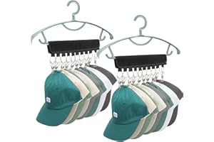 2PCS ksricfy Hat Rack for Baseball Caps, Hat Organizer for Closet, Hat Hanger Space Saving 85% with 10 Clips, Collapsible Hat Holder Fit All Caps for Men Wome