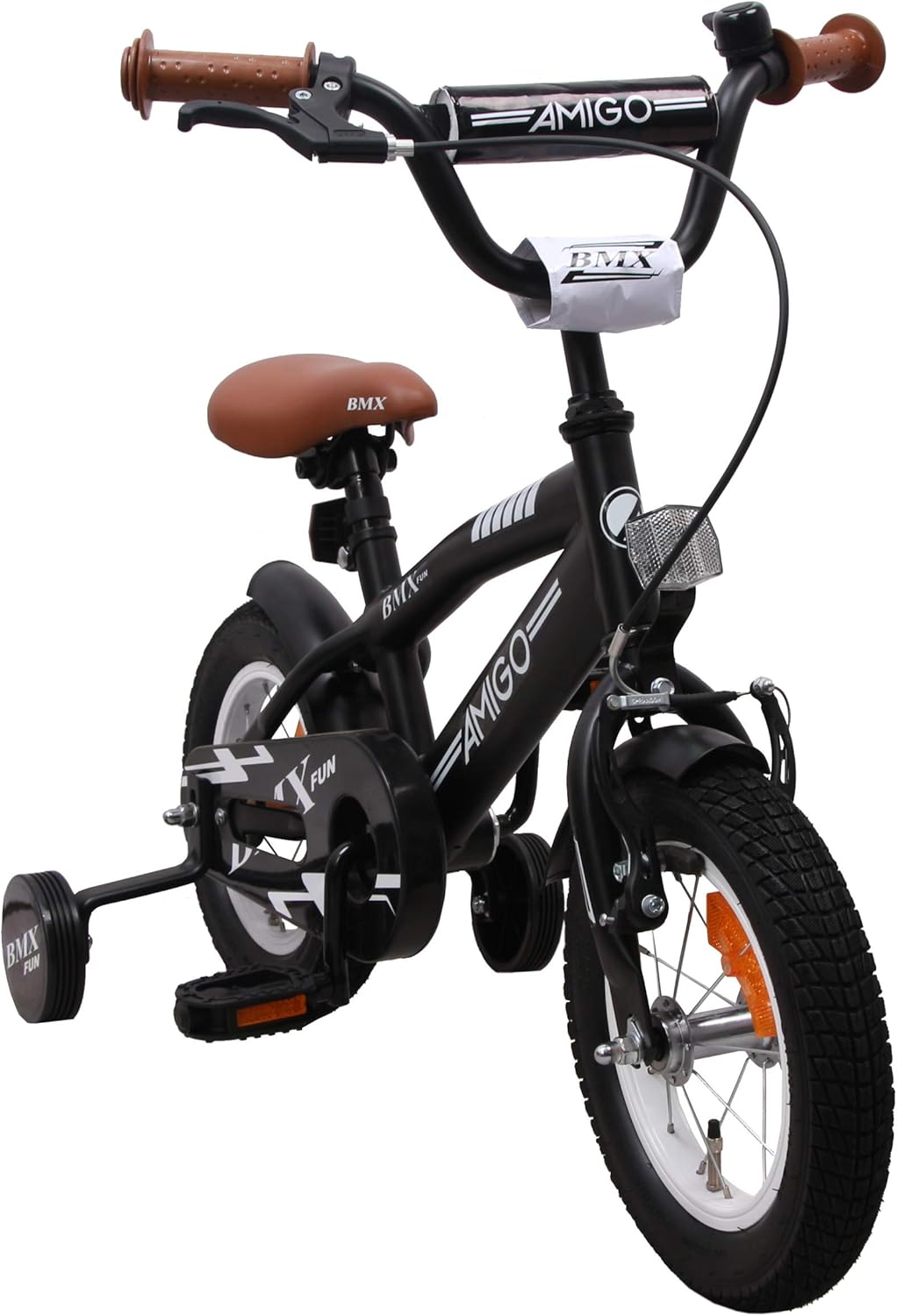 BMX Fun Kinderfahrrad 12 zoll Jungen mit Rücktritt und Stützräder ab 3 Jahre Schwarz