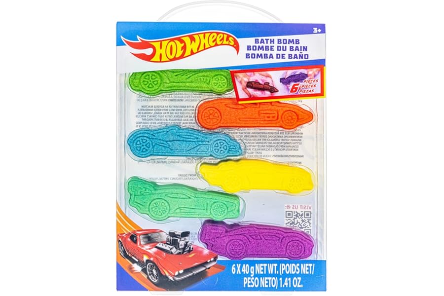 Hot Wheels 6 Piece Bath Bombs for Kids, Bubble Gum Scented, Bath Toys for Kids, Ages 3+, by Townley Girl
