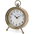 NIKKY HOME Vintage Table Clock, Table Clocks Battery Operated Rustic Design Shelf Clock Rustic Mantel Clocks Non-Ticking, Metal Frame with Antique Gold Finish