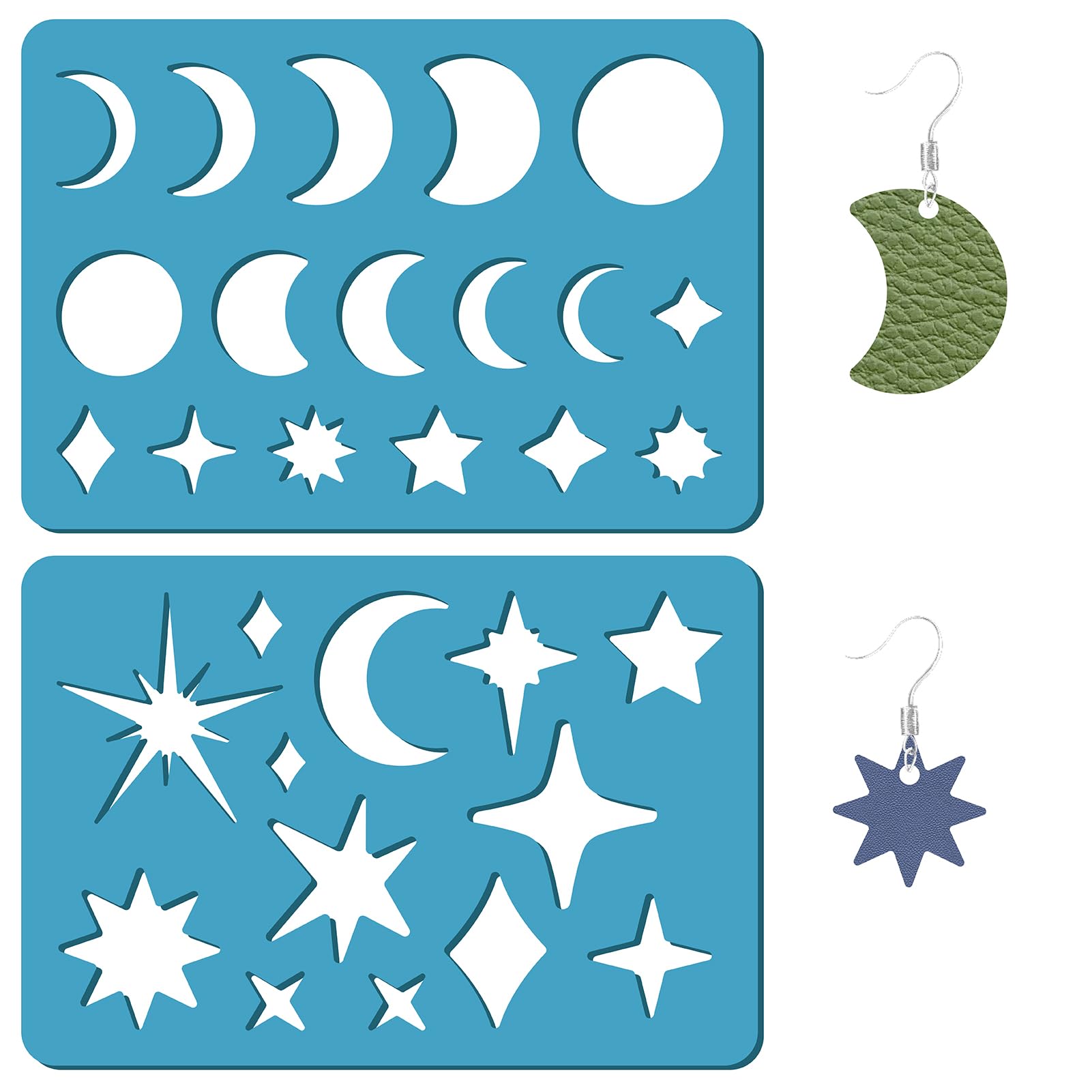 GORGECRAFT 2 Styles Star Earrings Making Template Moon Phase Jewelry Shape Templates Diamond Stencils Round Acrylic Cutting Stencil for Leather Bracelets Earrings Jewelry Making Diy Crafts 3.5 x 5.1