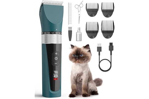 oneisall Cat Clippers for Matted Hair, 5-Speed Quiet Cat Grooming kit | Waterproof, 49dB Low Noise, 120min Long Battery Life
