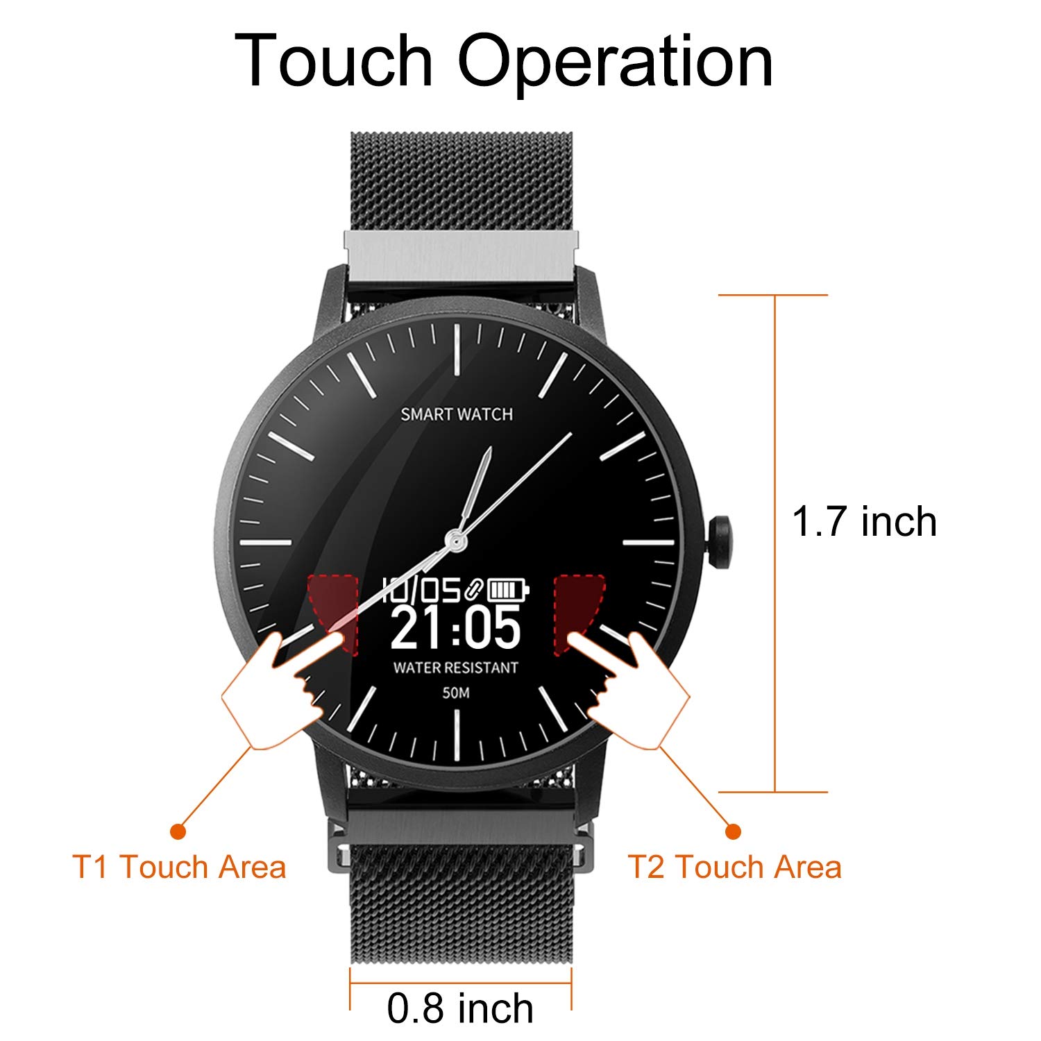 BingoFit Surf Smartwatch Sport Smartwatch Touchscreen Fitness Tracker Quartz Analog Wristwatch for Men Women 50M Water-Resistant Activity Tracker Health Monitor Watch for Android&iPhone