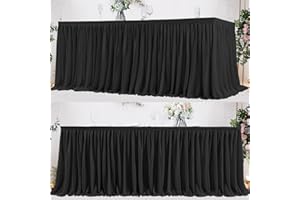 PARTISKY Black Polyester Table Skirt for Rectangle Tables 8ft, Wrinkle Resistant Pleated Ruffle Table Cloth for Banquet Wedding Trade Baby Shower Display Gift Dining Table