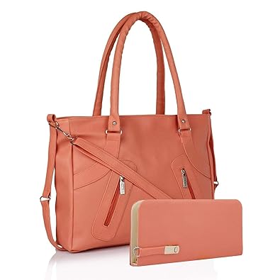 Crystal Kaatz Combo of PU Leather Womens Handbag and Wallet Clutch (Peach)