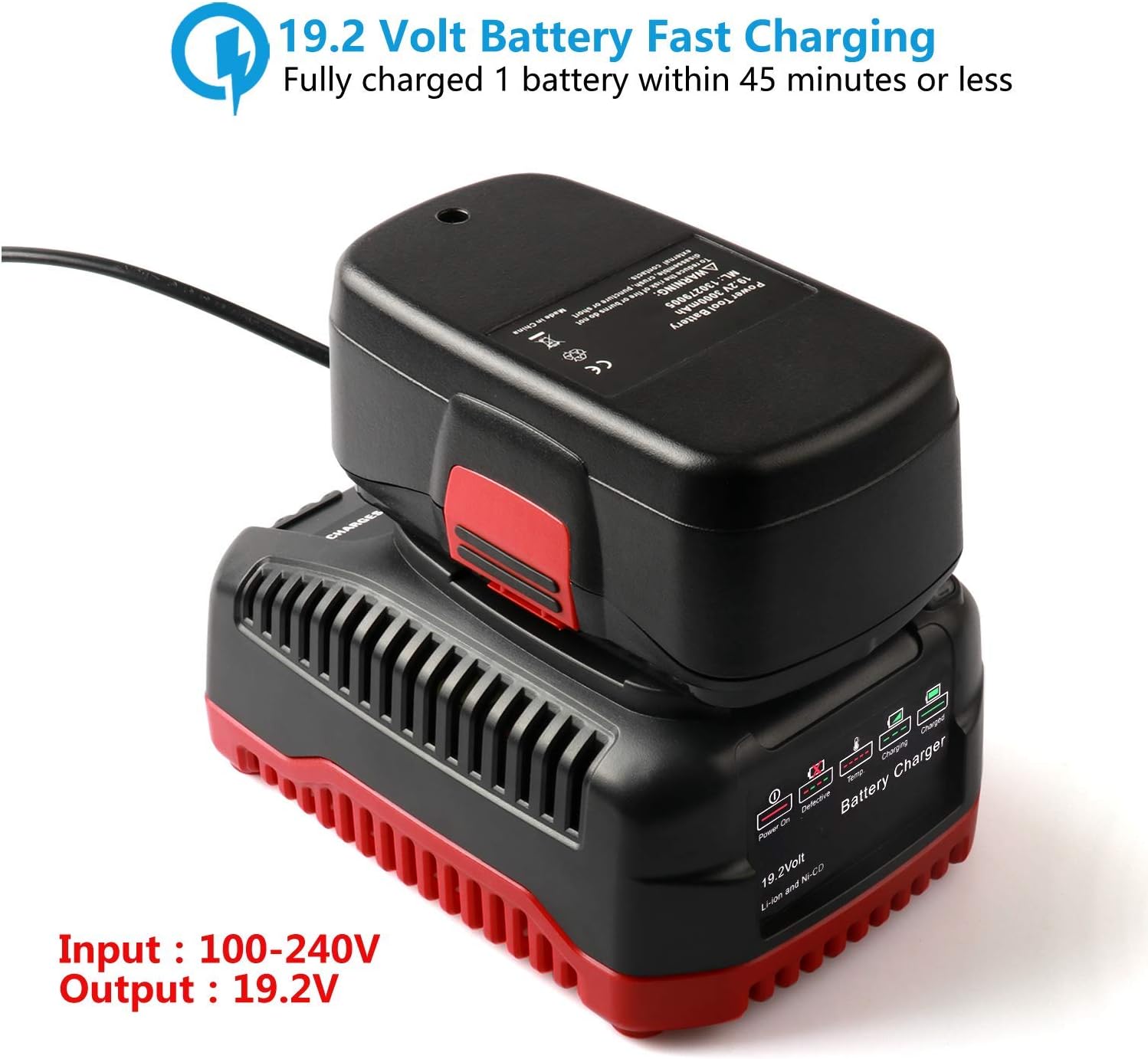 Batteriol 19.2V C3 Battery Charger for Craftsman 19.2V Lithium-ion & NI-CD Battery 11375 11376 130279005 315.PP2011 315.PP2010 Upgraded Dual Chemistry Charger - - 