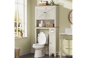 VASAGLE LIRY Collection - Over-the-Toilet Storage Cabinet, 79.5 cm Wide Farmhouse Bathroom Organizer, with Barn Doors, Toilet