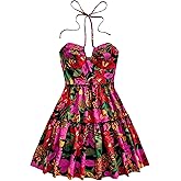 Floerns Women's Floral Sleeveless Halter Dress Milkmaid Flare Hem Boho Dress