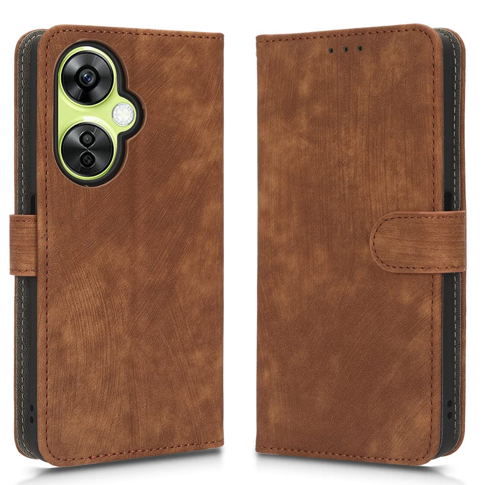 XINNI RFID Protective Phone Case for OnePlus Nord CE 3 Lite 5G/OnePlus Nord N30, PU/TPU Flip Leather Shockproof Cover, Brown — image 1