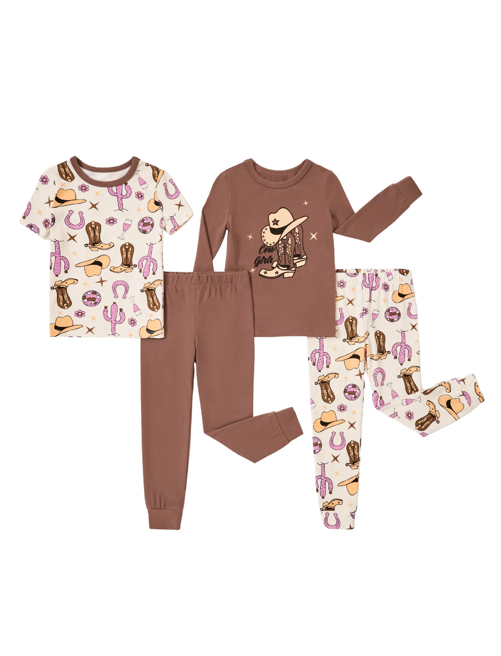 Photo 1 of PATPAT Organic Cotton Baby Girls Pajama Sets with 4-Pieces, Snug fit Pjs for Toddler Kids, Supersoft & Stretchy Sleeper, Western Cutie, 2T