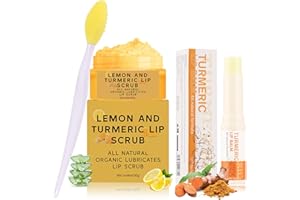Jutqut 3PCS Turmeric Lip Scrub & Balm Set with Brush for Dark Lips, Nourishing Lip Care, Moisturizing Natural Formula, Removes Lip Dullness, Repairs Dry, Chapped Lips
