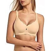 VQJ Women's Jelly Comfort No Underwire Bra - Scalloped Wireless Full Coverage with Push Up Lift, Seamless T-Shirt Bra