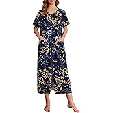 Ekouaer Women Long House Coat Zipper Front Robes Full Length Nightgowns with Pockets Striped Loungewear S-4XL
