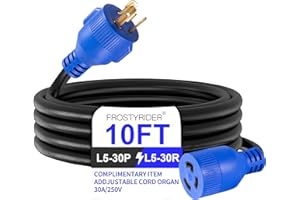 FROSTYRIDER 3 Prong 30 Amp 10 Foot Generator Extension Cord, NEMA L5-30P/L5-30R, 125/250V Up to 7500W 10 Gauge SJTW Generator Cord, ETL Listed