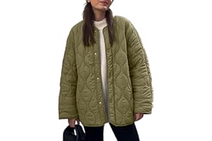 PEHMEA Women's Oversized Lightweight Quilted Jacket Button Down Fall Winter Coats Puffer Padded with Pockets
