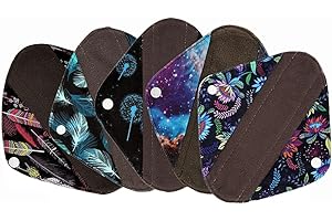 5 Pieces Charcoal Bamboo Mama Cloth/ Menstrual Pads/ Reusable Sanitary Pads (Pantyliner (8 inch), Colorful Elephant)