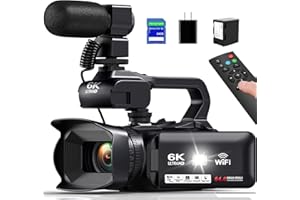 OPRKQEE 6K Camcorder Video Camera 64MP IR Night Vision Vlogging Camera for YouTube 18X Digital Zoom 4.0 Inch Touch Screen Video Camera with WiFi, Microphone, Remote Control, 64GB SD Card,Stabilizer