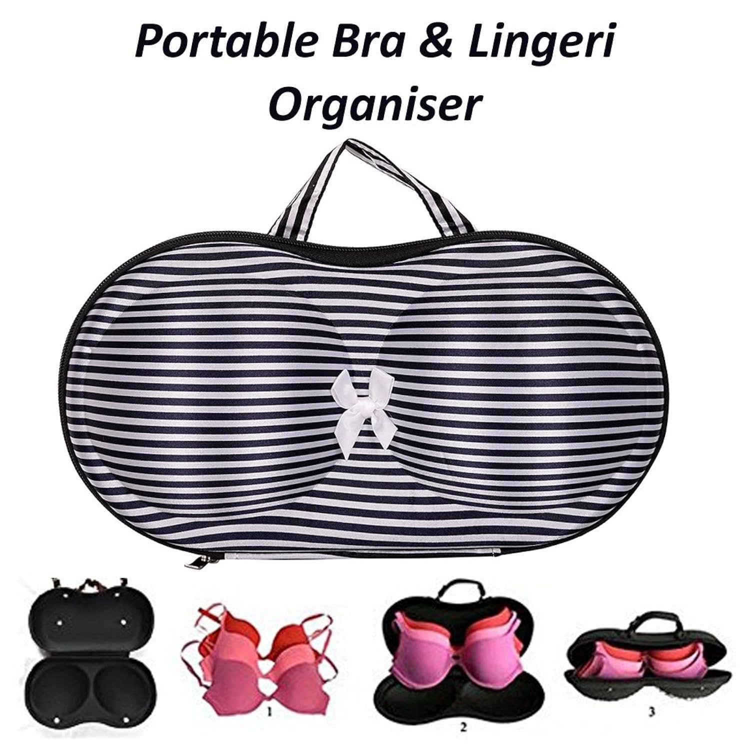 packnbuy bra travel organizer zip case for drawer suitcases black white