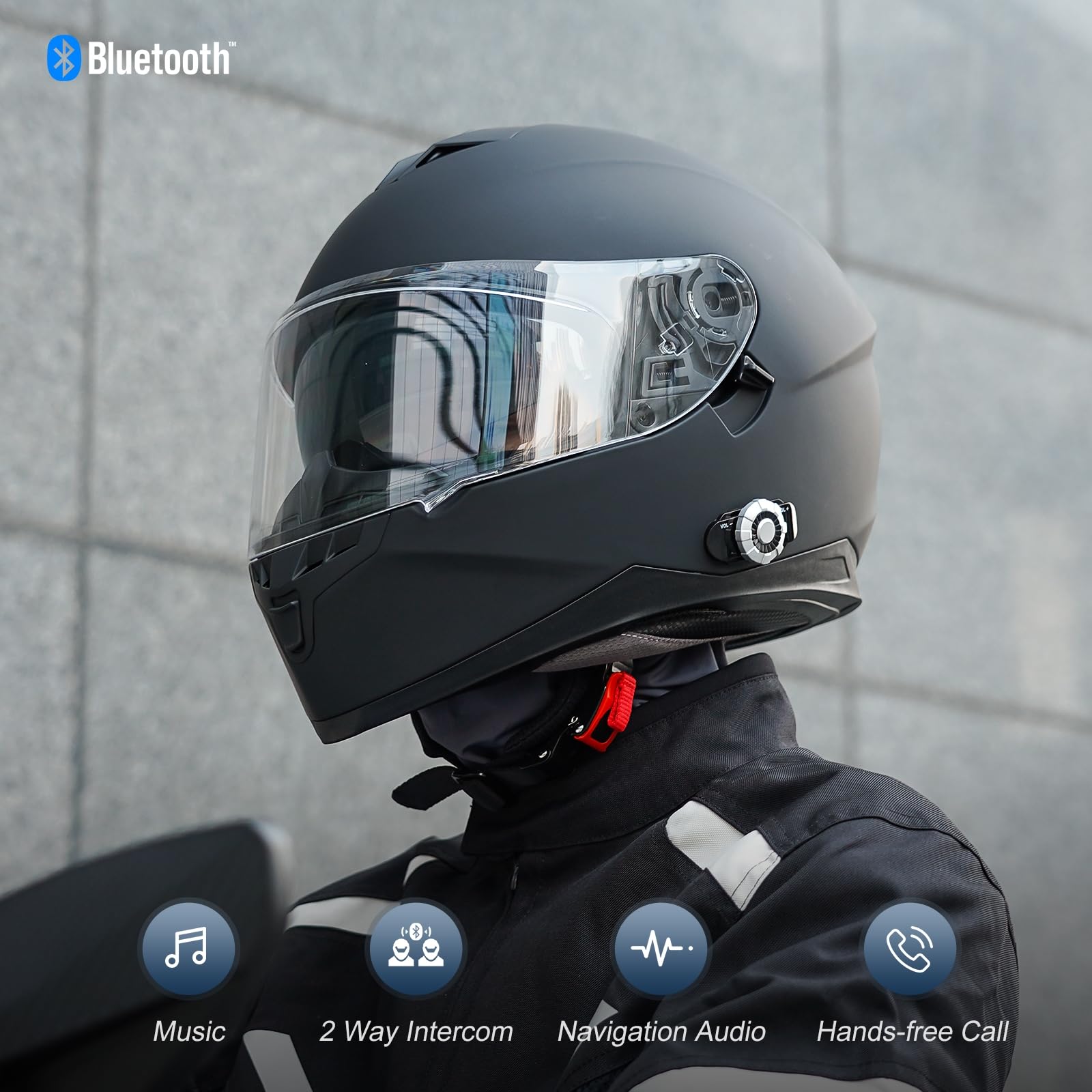 Full Face FreedConn Motorcycle Helmet Bluetooth 5.0 Integrated 2 Way Intercom DOT FMVSS-218 Rated Motorbike Helmet Communication with Dual Visor MP3 for Men Women New EPS