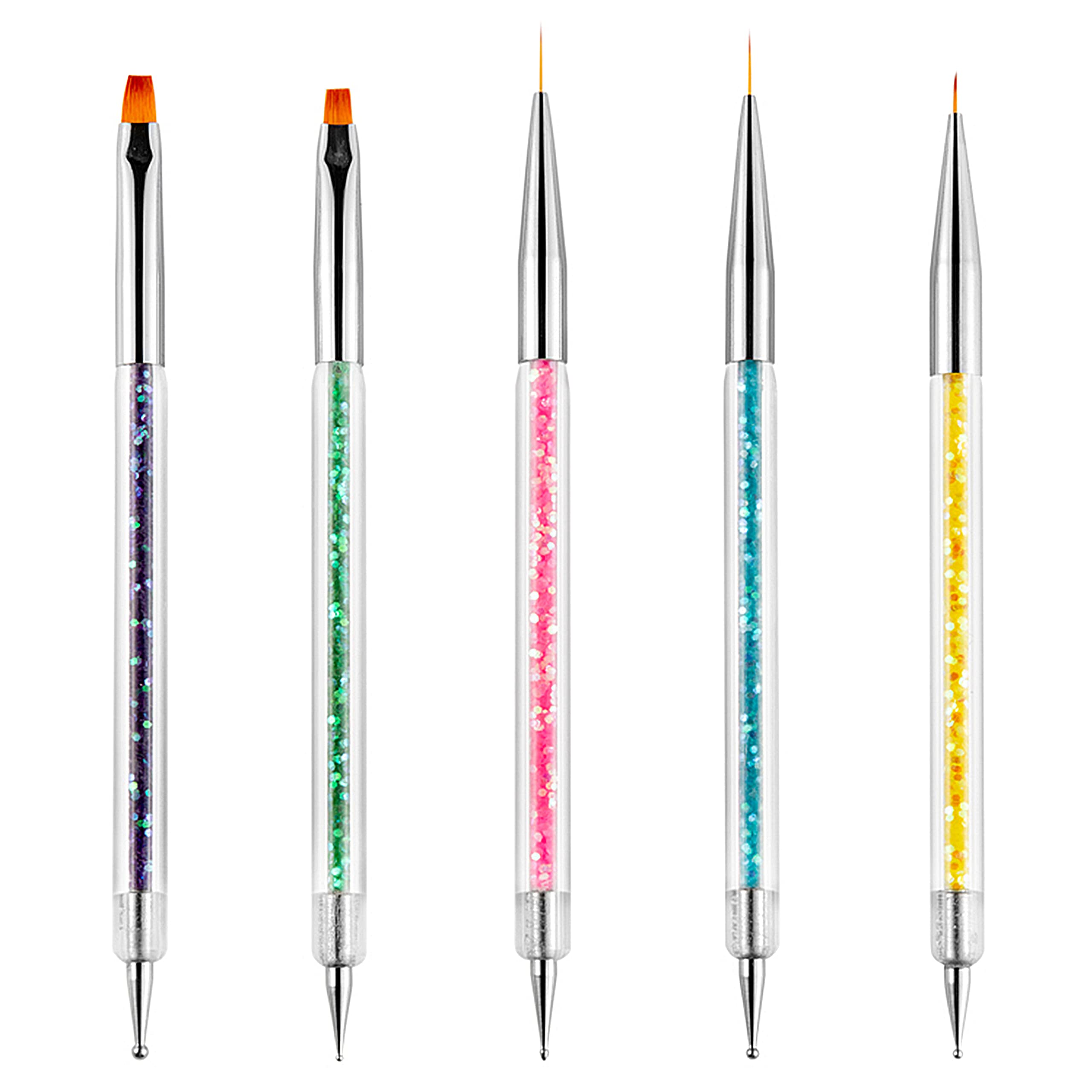 Kare & Kind 5x Double-Ended Nail Art Brush Pens - Acrylic Nail Styling Brush and Dotting Tip - DIY, Salon Use