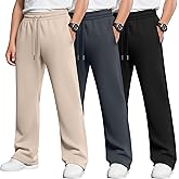 YooAurvox 3 Pack Boys Baggy Sweatpants Casual Pants 5-14 Years Straight Leg Open Bottom Athletic Kids Joggers with Pockets
