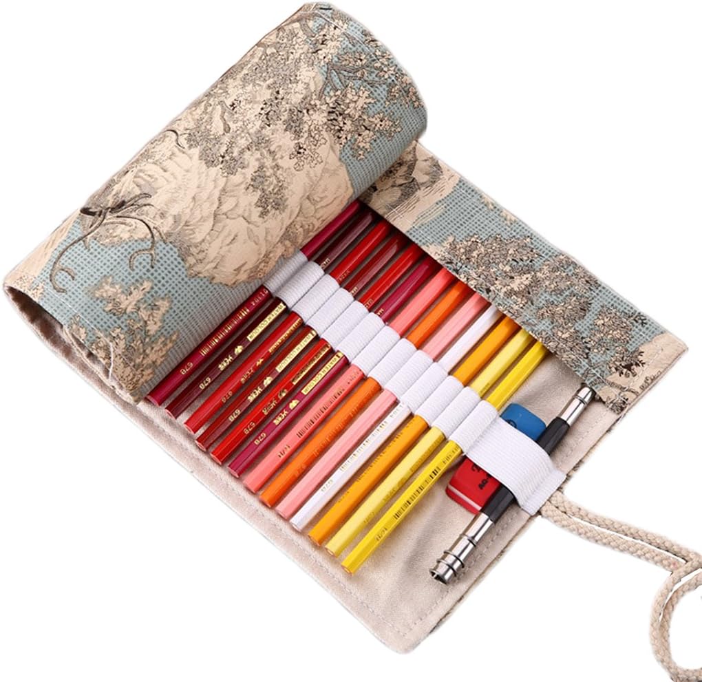 Vianber Canvas Colored Pencils Wrap Bag Travel Portable Pencils Pouch Case Hold for Artist Students Supplies (36 Holes)