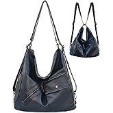 Bugoo Multi-use Backpack for Women, Vegan Leather Casual Large Work Tote Hobo Crossbody Shoulder Handbag wz 10 Pockets (Black)