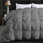 ELNIDO QUEEN® Feather Comforter Queen Size Duvet Insert, Luxurious Fluffy Hotel Grey Pinch Pleat Bedding Comforter - Ultra Soft All Season 100% Cotton Shell, Queen 90x90 Inch