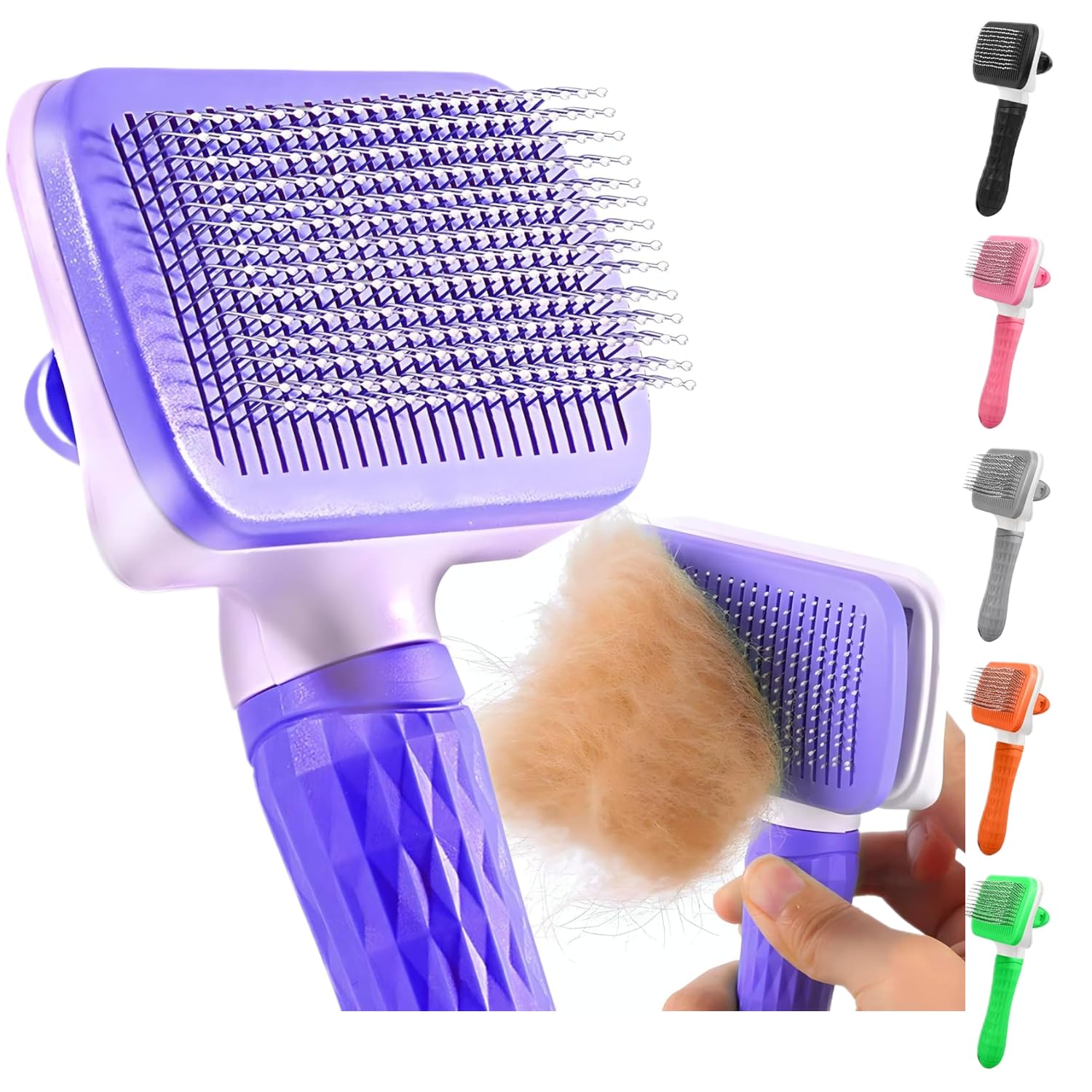 Photo 1 of Pet Grooming Brush for Cats & Dogs, Self-Cleaning Undercoat Deshedding & Massage Tool, Purple