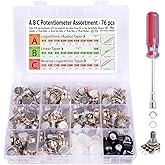 76 pcs A B C, Logarithmic, Linear, Reverse Log. 1K, 2K, 5K, 10K, 20K, 50K, 100K, 250K, 500K, 1M Potentiometer Pot Assortment