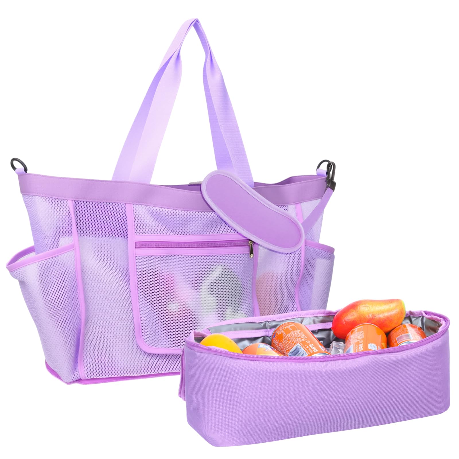 Photo 1 of (USED/FAIR) Abbylike Beach Bag with Cooler Mesh Beach Bags for Women with Zipper and Pockets for Pool Swim Travel Essentials(Purple)