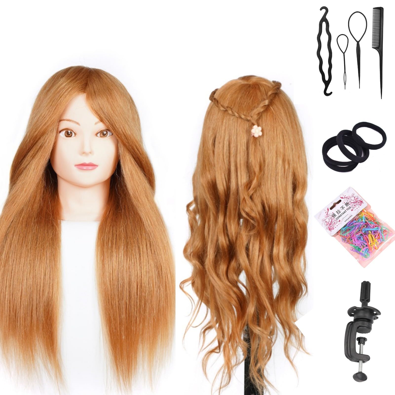 Training Heads Mannequin Head Hair Styling Manikin Cosmetology Doll Head Synthetic Hair Hairdressing Head Exercise Head Free Clamp Exquisite Gifts (60% golden yellow)