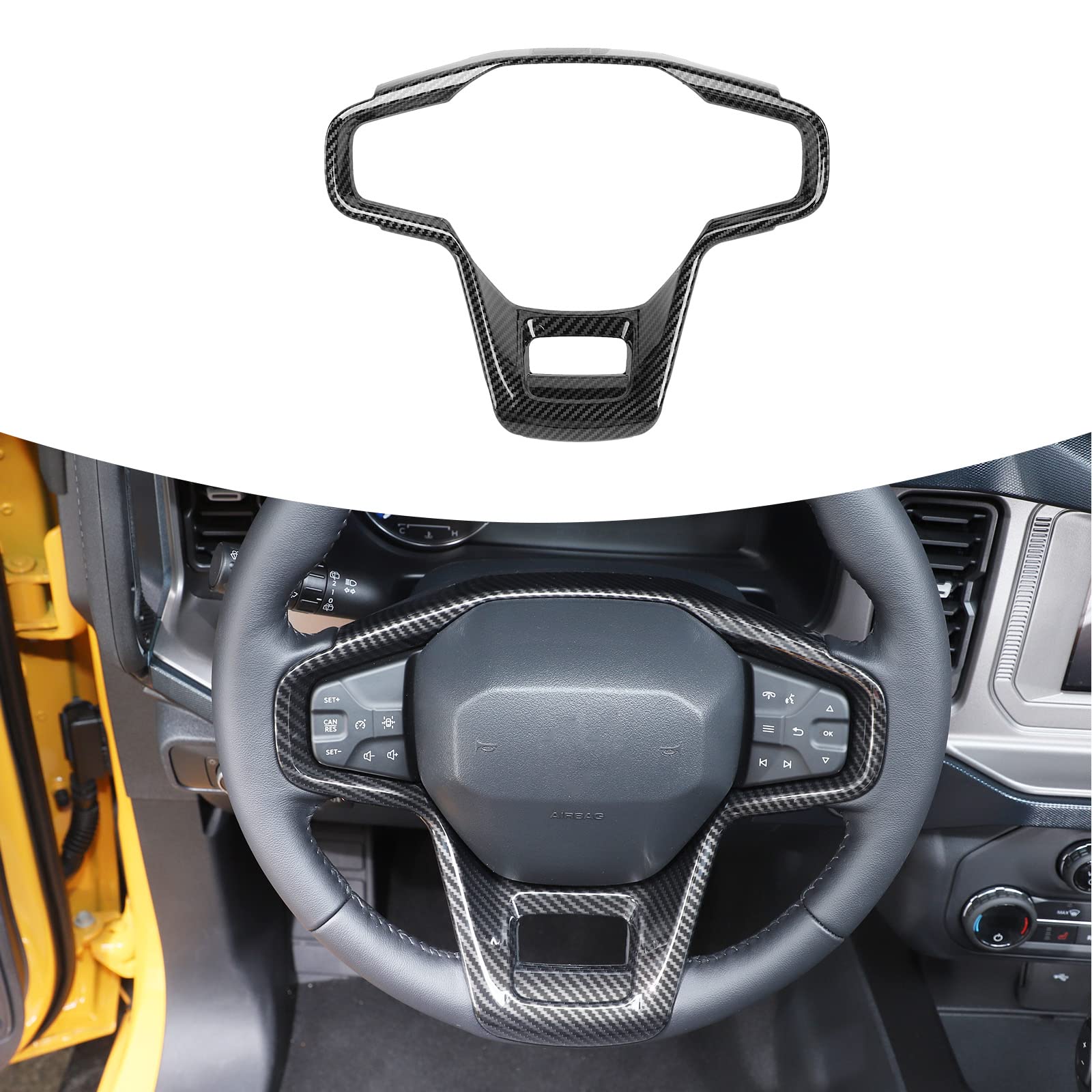 Photo 1 of Linskip Steering Wheel Trim Fit for Ford Bronco 2021-2025, Steering Wheel Cover for Bronco Interior Accessories(Carbon Fiber)