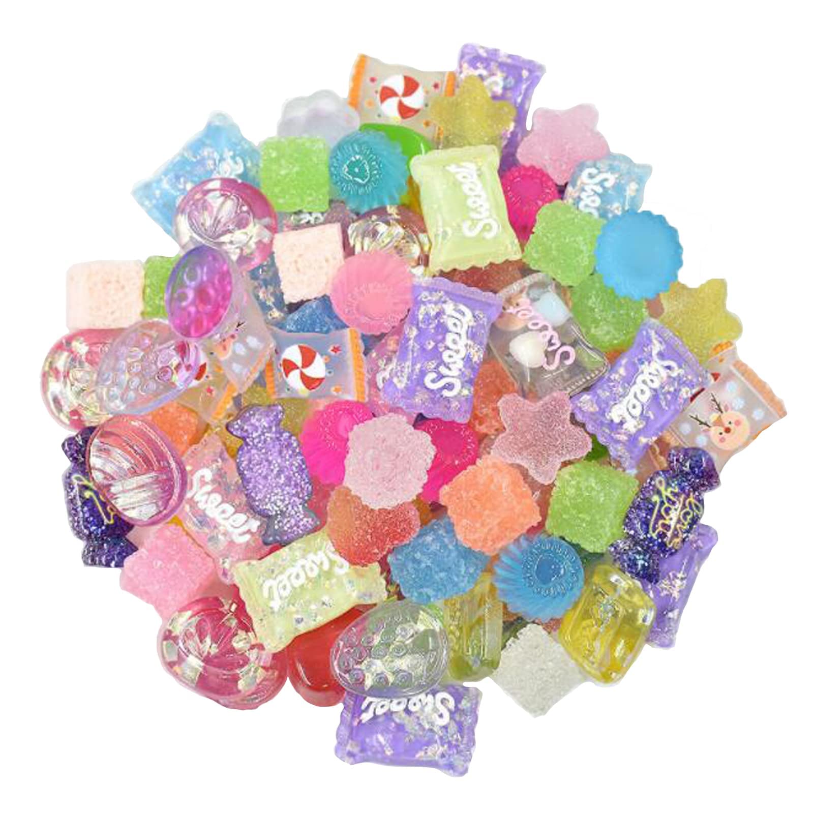 Photo 1 of Halloluck 50 Pcs Jelly Sugar Soft Candy Slime Charms Easter DIY Craft Making Resin Jewery Making Kit, Resin Flatback Slime Beads Making Supplies for DIY Scrapbooking Crafts Cell Phone Case Making
