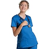Landau Proflex Tailored Fit Stretch 3-Pocket Mock Wrap Scrub Top for Women 4161 Royal