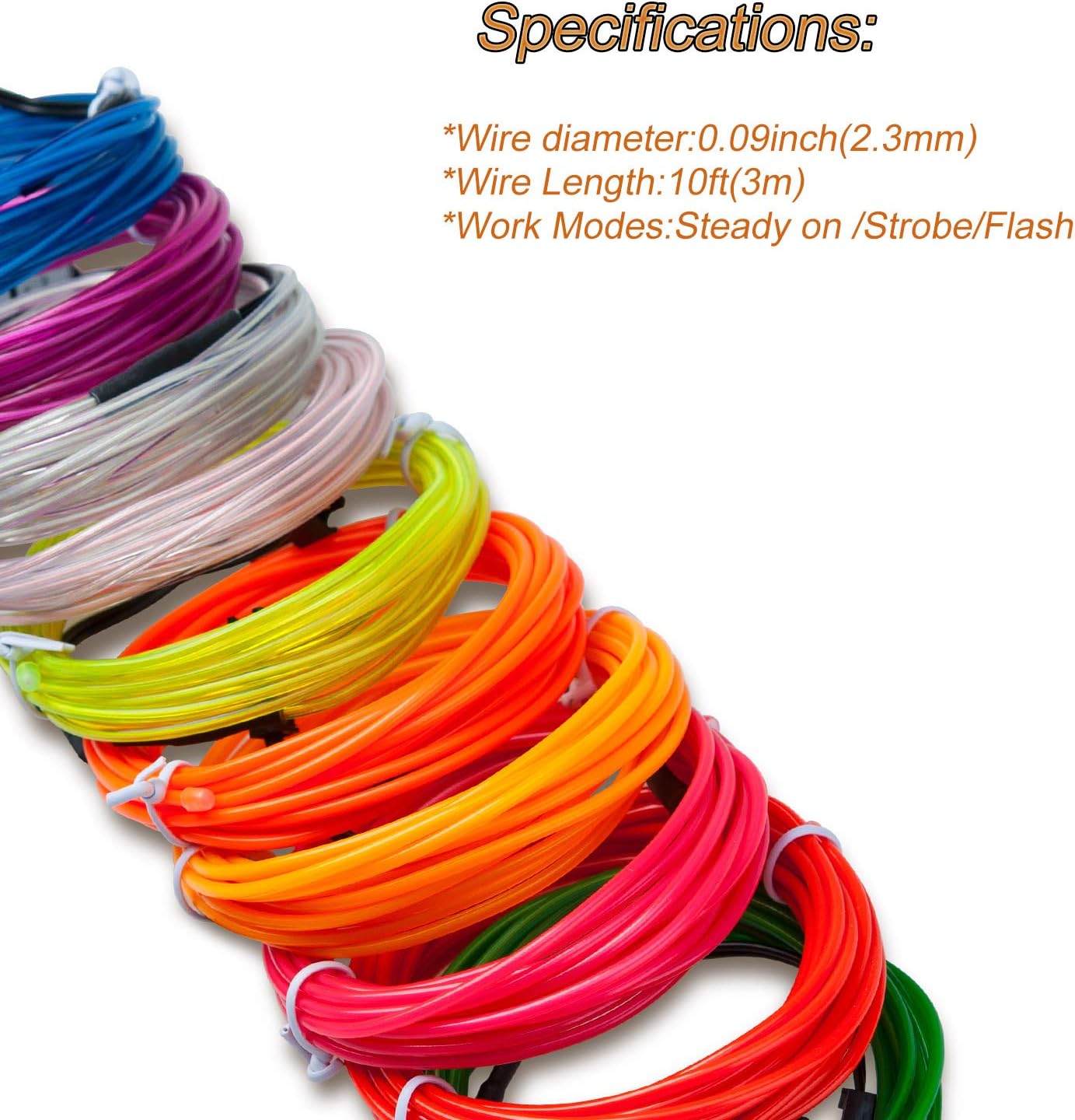Podazz El Wire 9.8ft/3m Red, Neon Glowing Strobing Electroluminescent Wire with 3 Lighting Modes - Image 4