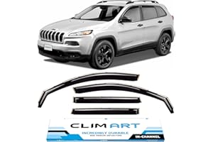 CLIM ART in-Channel Incredibly Durable Rain Guards for Jeep Cherokee 2014-2024, Dark Smoke Car Accessories, Vent Window Visors, Vent Deflector, Original Window Deflectors, 4 pcs - 614031