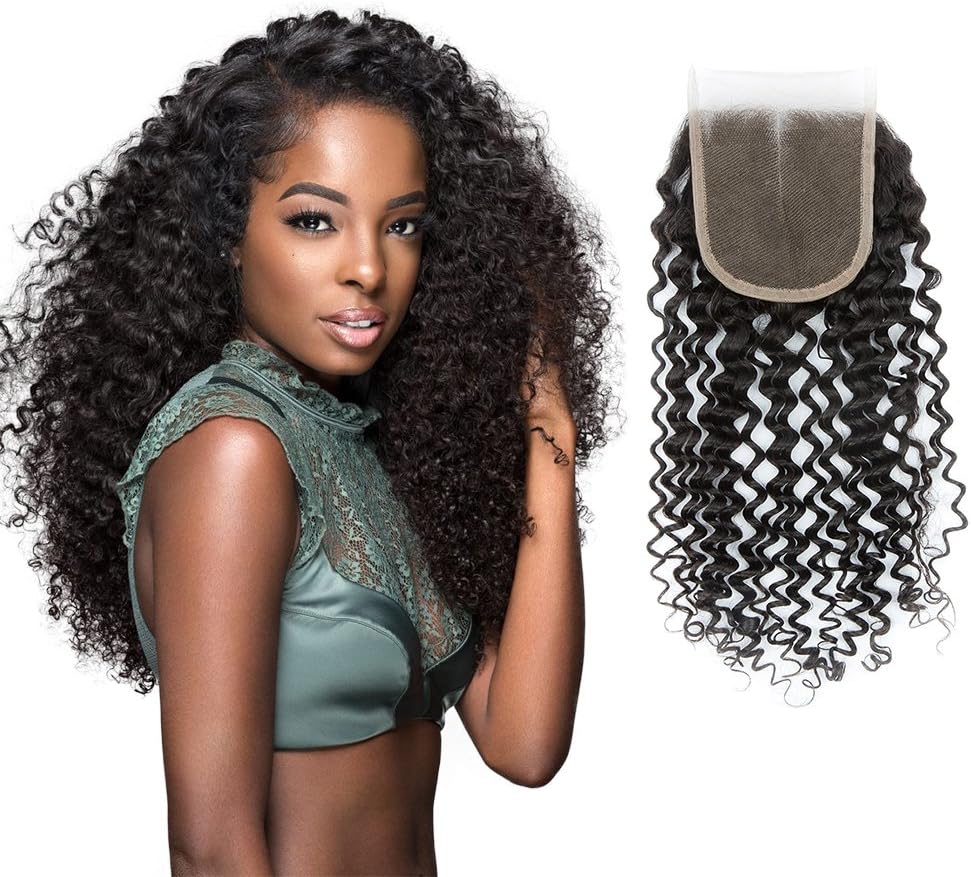 Black Curly Hair Extensions, Malaika 9A Curly Unprocessed Virgin Human Hair Extensions With 4x4 Middle Part Lace Closure Baby Hair Human Hair Extensions -16inch