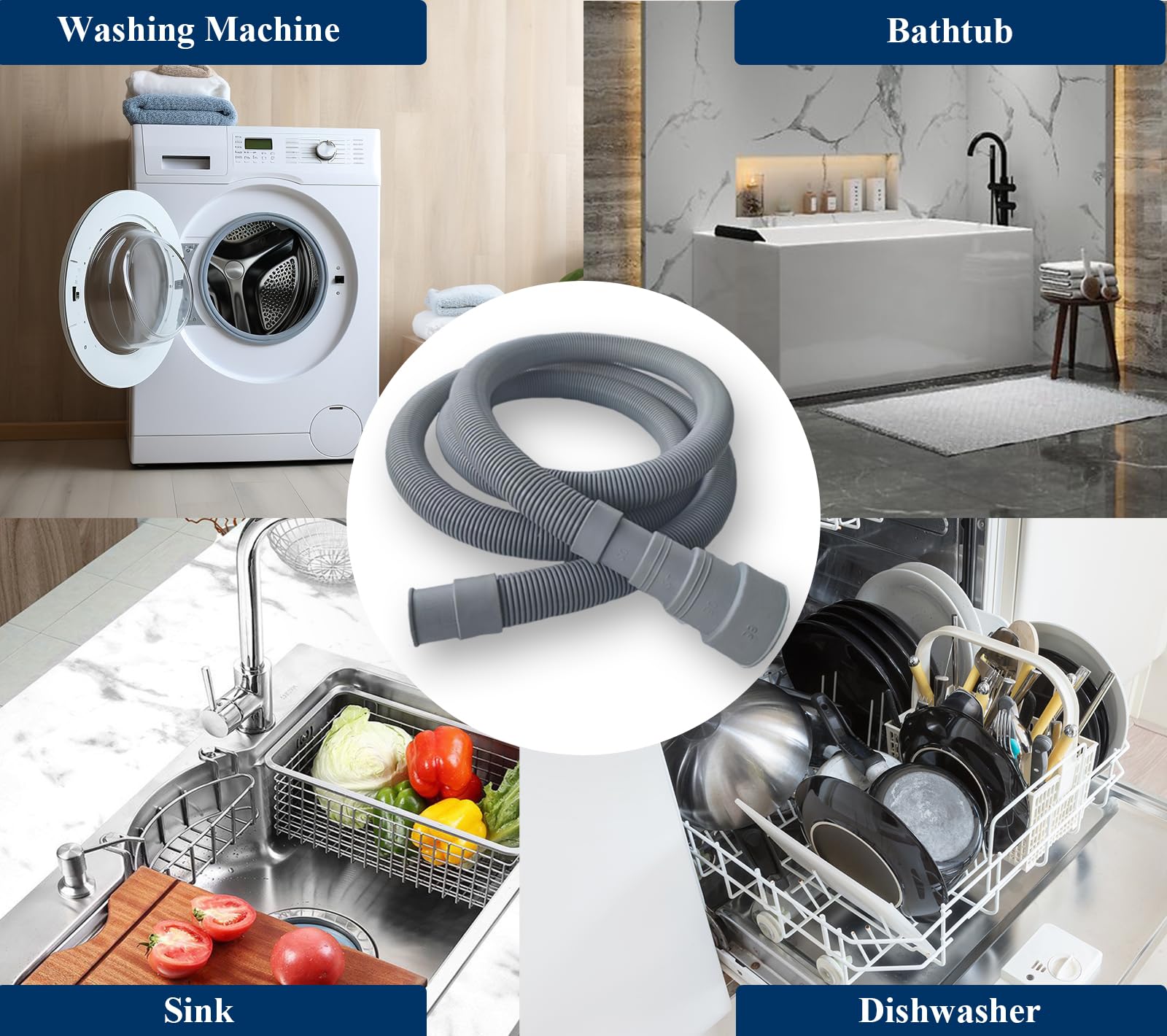 6.5ft Washing Machine Drain Hose Extension Kit - Universal for Washer, Dishwasher & Dehumidifier, 7-Piece Set with U-Bracket, 4 Clamps & Adapter