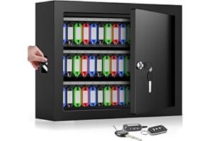 Nebakne 75 Keys Key Lock Box Wall Mount with 75 Colored Key Tags, Anti-Theft Key Box Key Cabinet with Side Opening, Key Organizer Key Safe for Home Office Garage Rental Business
