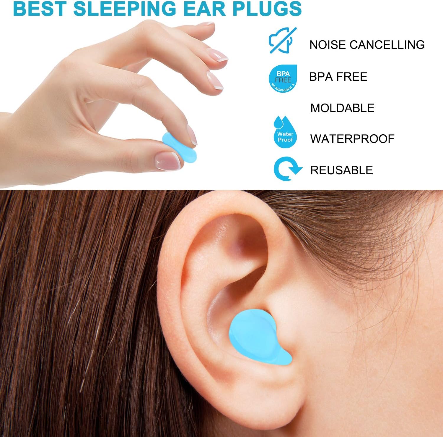Ear Plugs for Sleeping, Reusable Silicone Moldable Noise Cancelling Sound Blocking Reduction Earplugs for Swimming, Snoring, Concerts, Shooting, Airplanes, Musicians, 32dB Highest NRR: Health & Personal Care