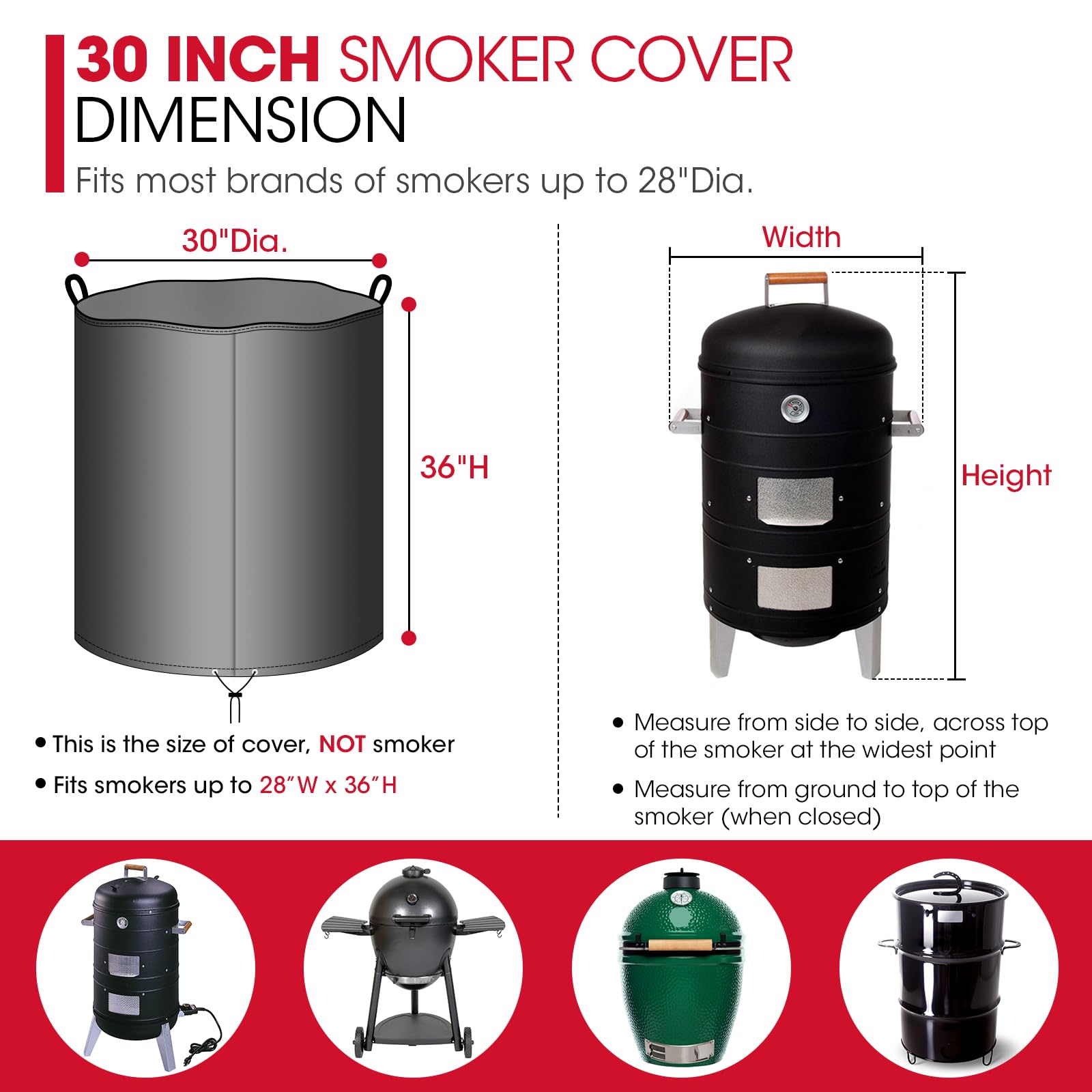 Unicook Round Smoker Cover 30 Inch, Heavy Duty Waterproof Charcoal Kettle BBQ Grill Cover, Fade Resistant Barrel Protector, Fits Weber Char-Griller Akorn Kamado and More, 30