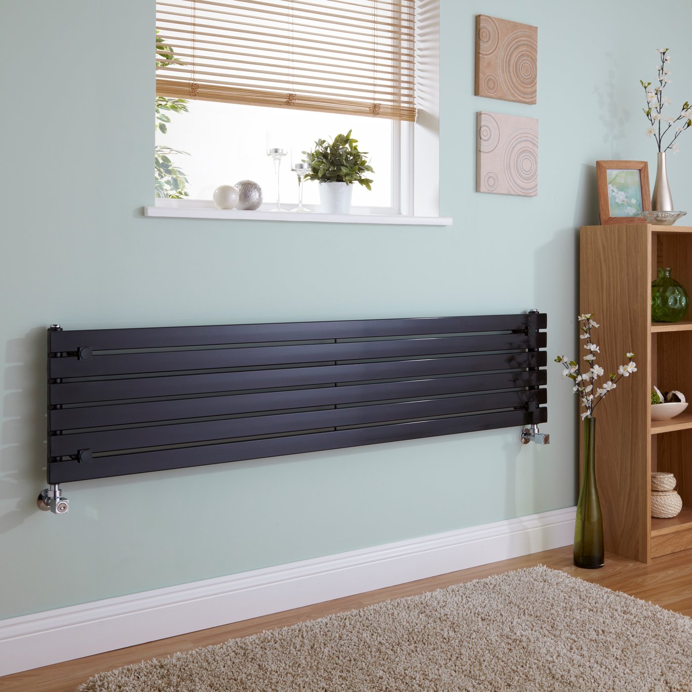 Milano Capri High Gloss Black horizontal Flat Panel Designer Radiator