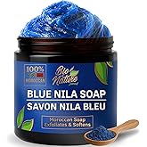 Savon Marocain Nila Bleue - Gommage exfoliant et éclaircissant corporel naturel, sans sulfate, au pH neutre, sans odeur, 200g